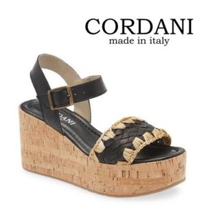 CORDANI - Joelle Platform Wedge Sandal In Black/Cork - Size Eu 40/ Size …
